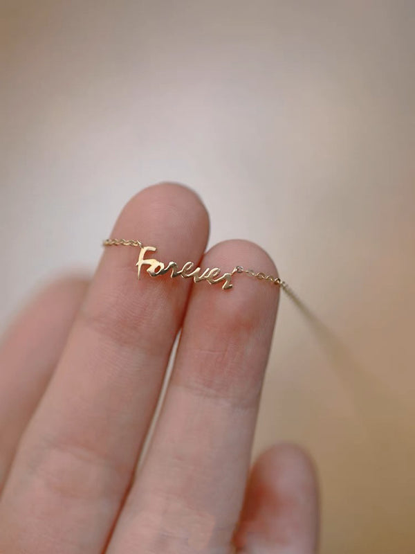 Forever Love | 14k Gold Dainty Forever Charm Necklace | Solid Gold Necklace