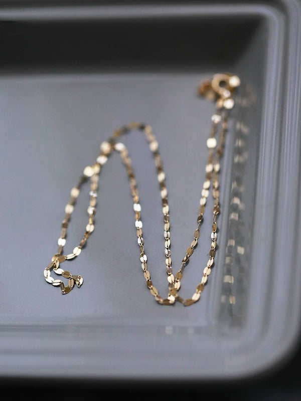 14K Gold: Mimalist Sparkling Mirror Chain Necklace