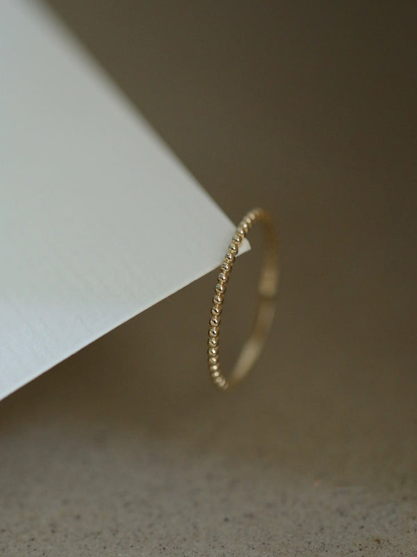 14K Gold: Minimalist Beaded Thin Band Ring