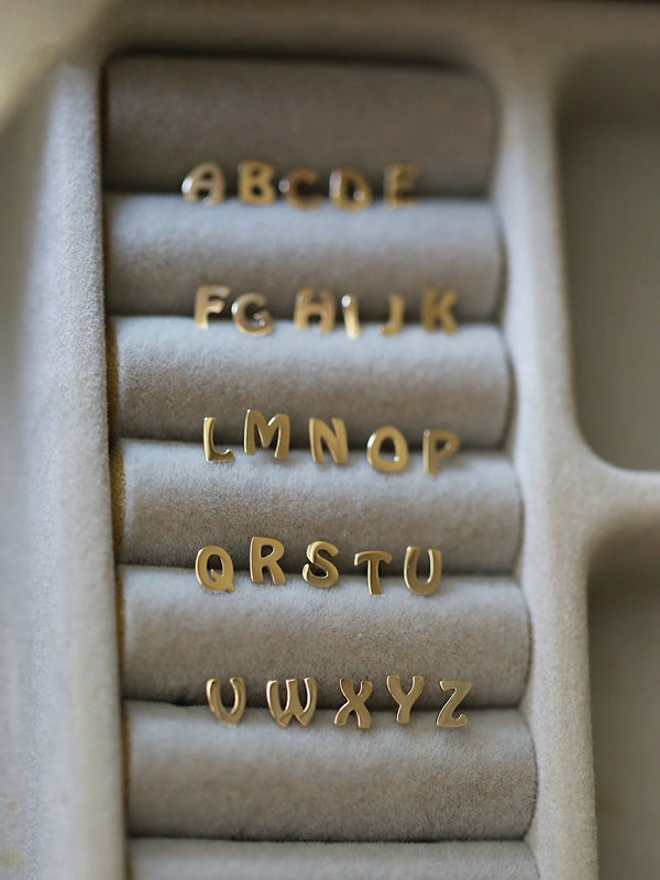 14K Gold Alphabet Letter Stud Earrings